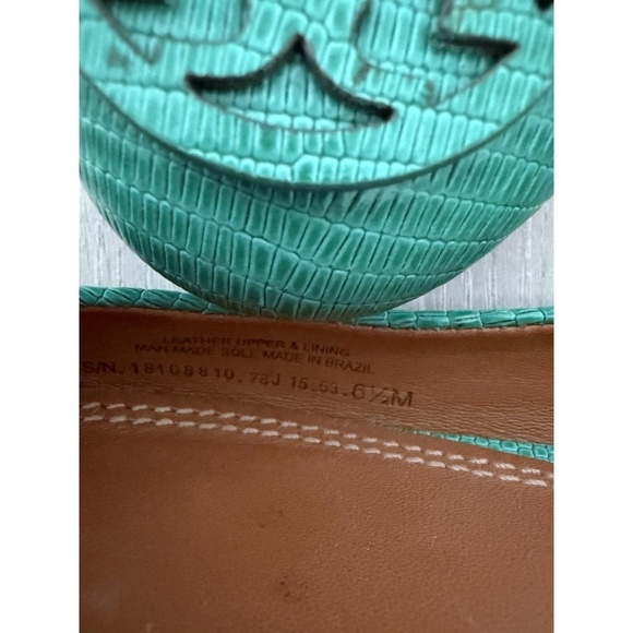 TORY BURCH Size 6.5 M Mini Miller Pond Green Logo Ballet Flat Leather Shoes - Picture 13 of 13